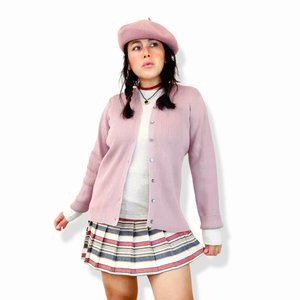Vintage deadstock made in the UK mauve dusty pink ribbed cardigan